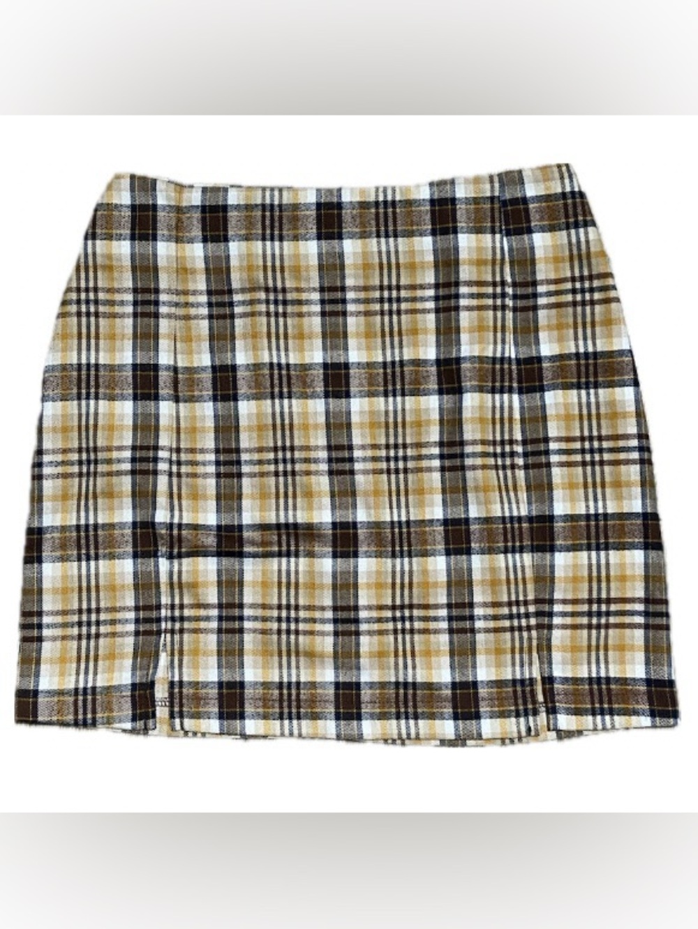 Love On A Hanger Plaid Mini Skirt Brown Mustard Tan Size 9 Preppy Academia Y2K